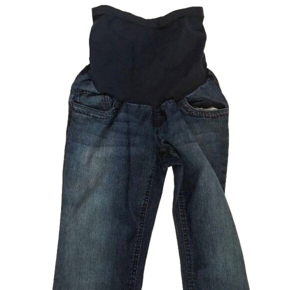 Oh! Mamma Womens Maternity Jeans Dark Wash Denim Full Belly Panel 5 Pockets Pull